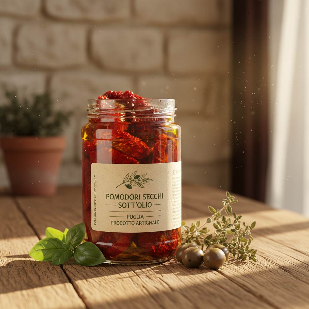 Pomodori secchi sott'olio in vasetto di vetro